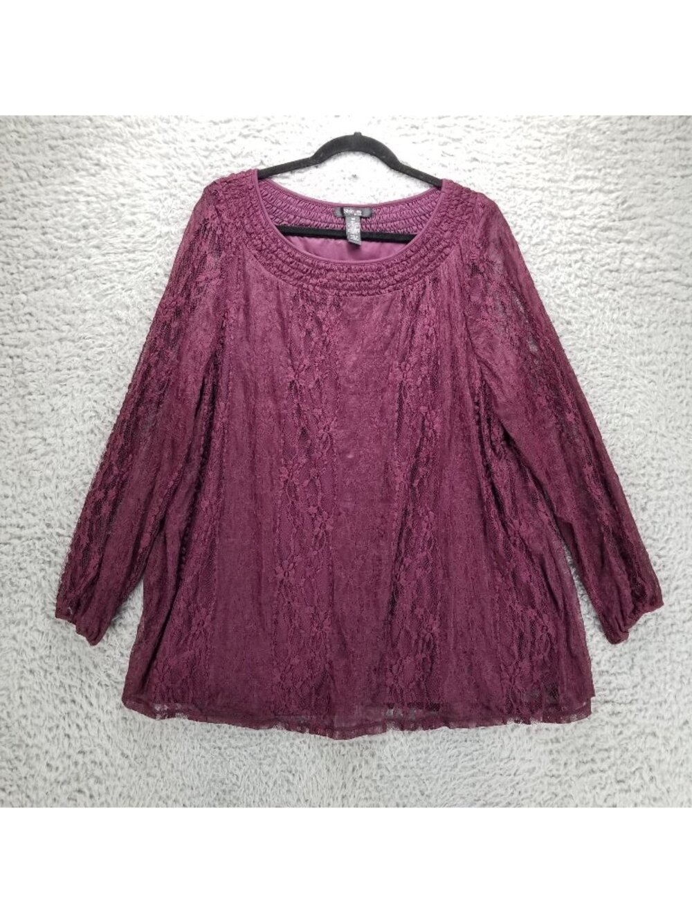 Style & Co Shirt Womens 3X Purple Layered Lace Smocked Scoop Neck Blouse